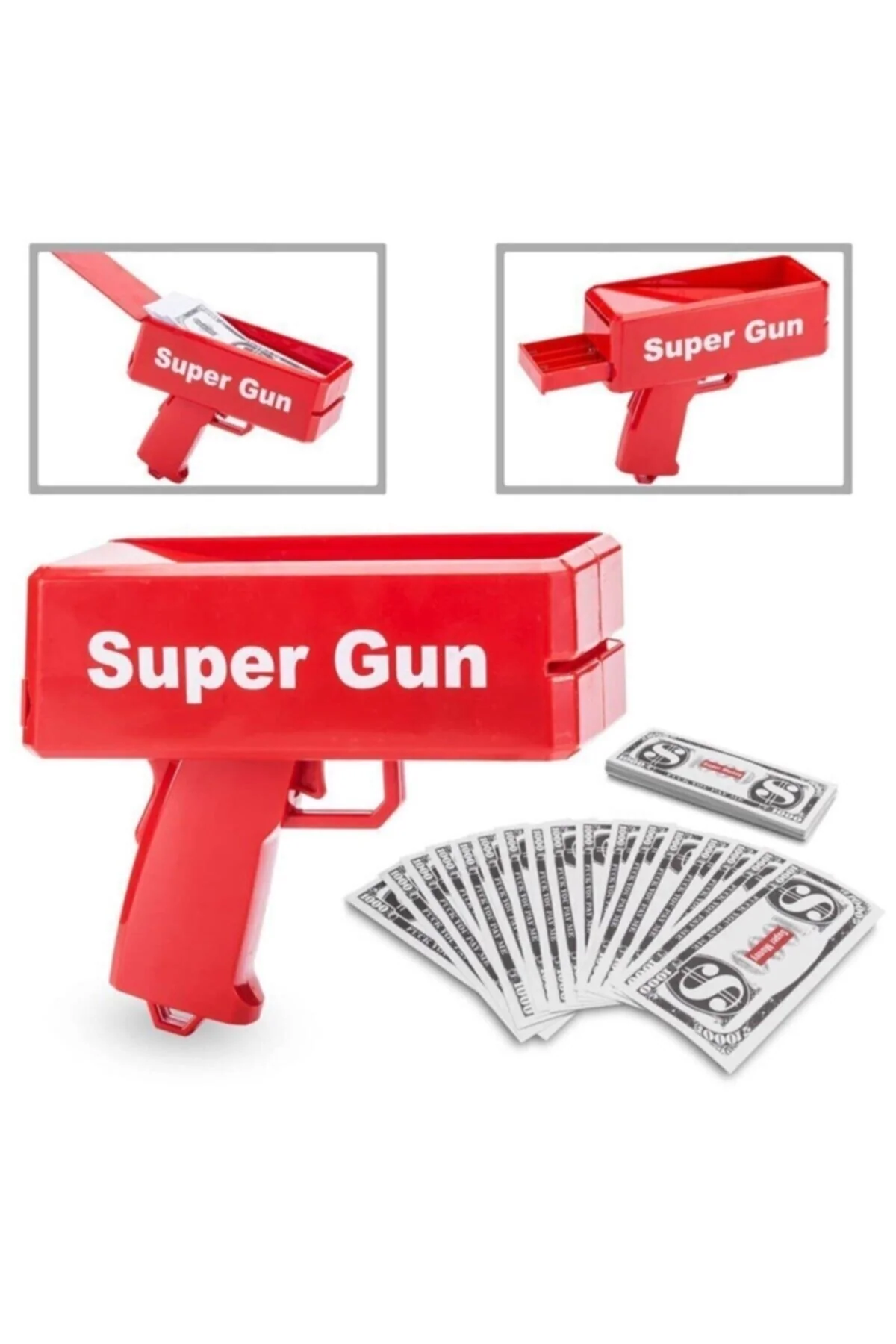 Red Money Gun Toy with Improved Visibility and Functionality
