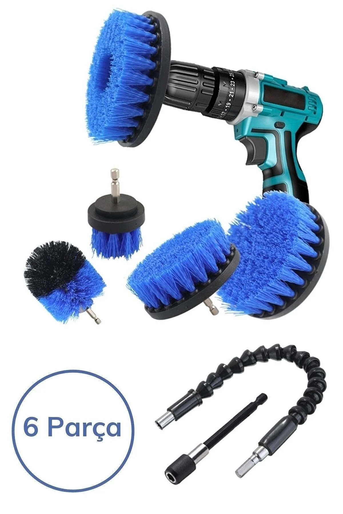 Drill brush attachments for cleaning drains and surfaces