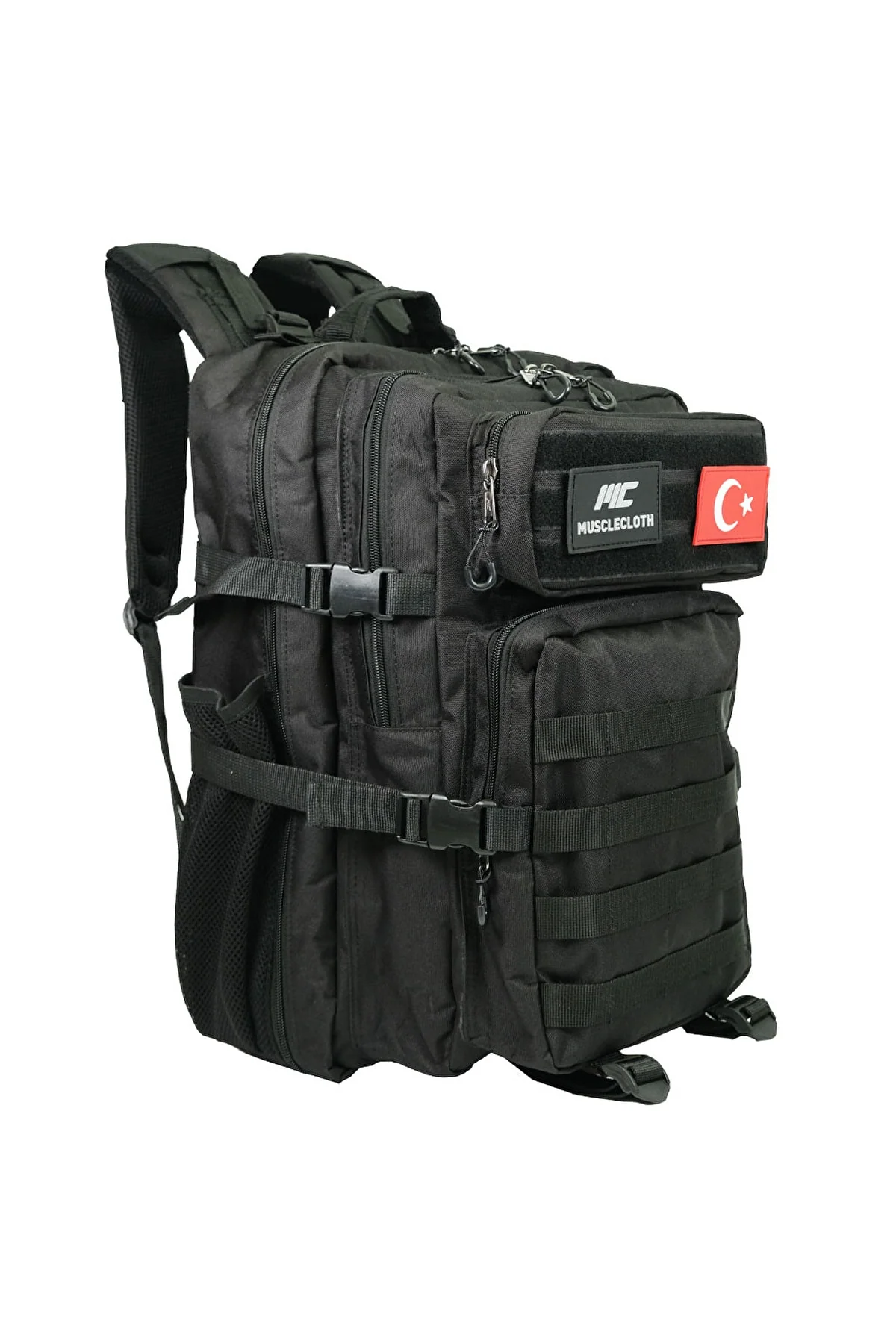 Customizable tactical backpack with patch-friendly front pocket black