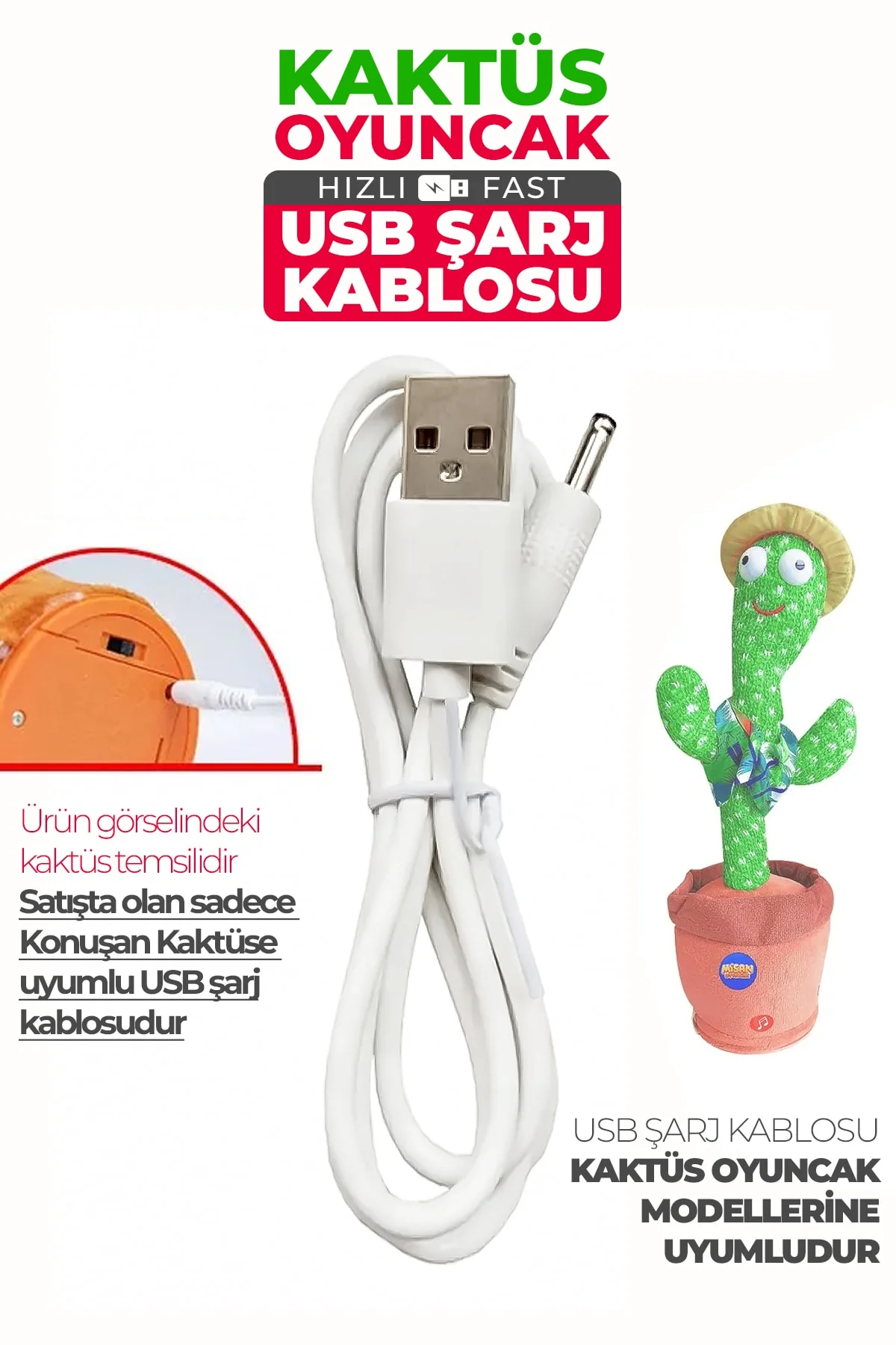 Replacement USB charging cable for musical toys