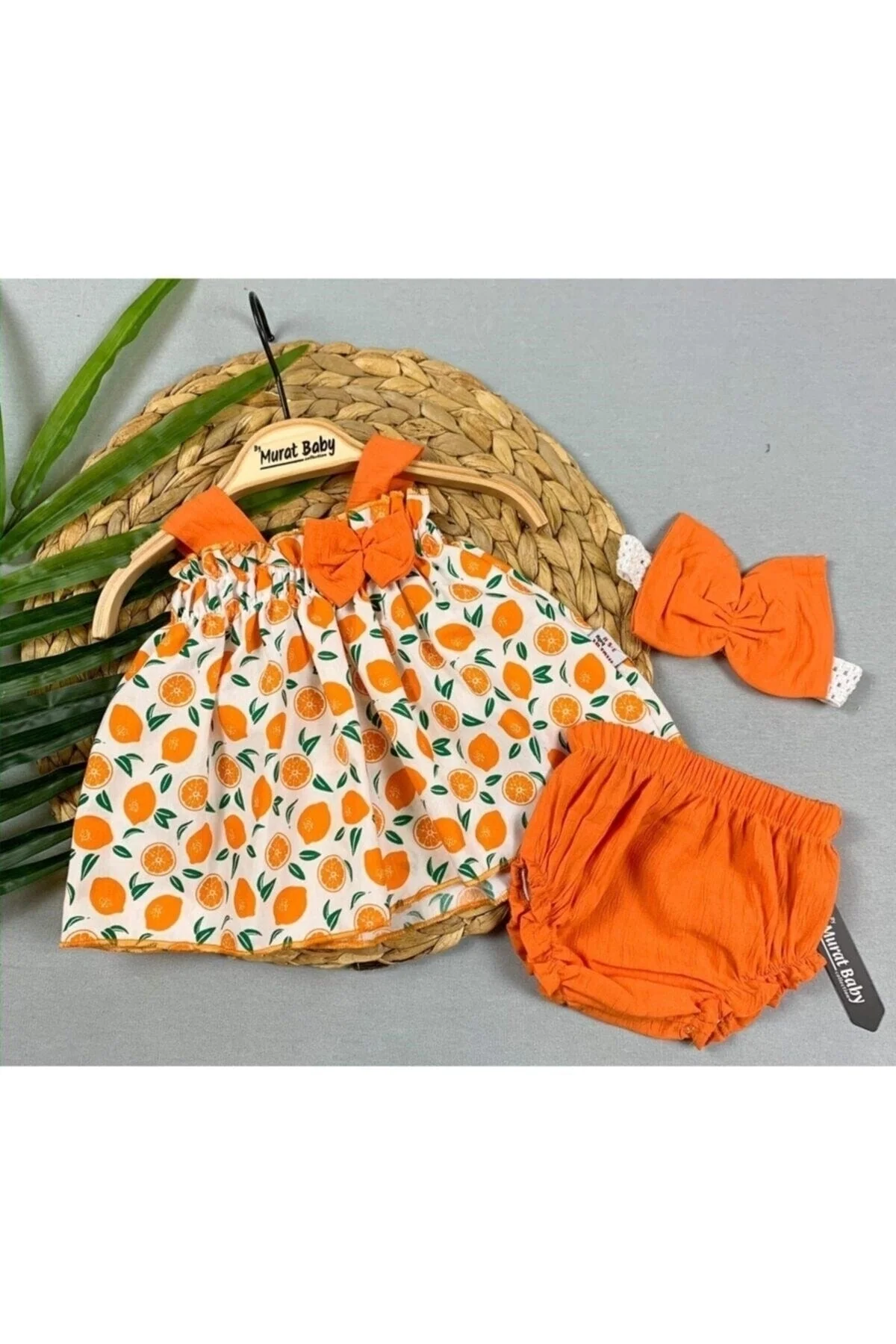 Tangerine printed cotton baby set with matching top and bottom