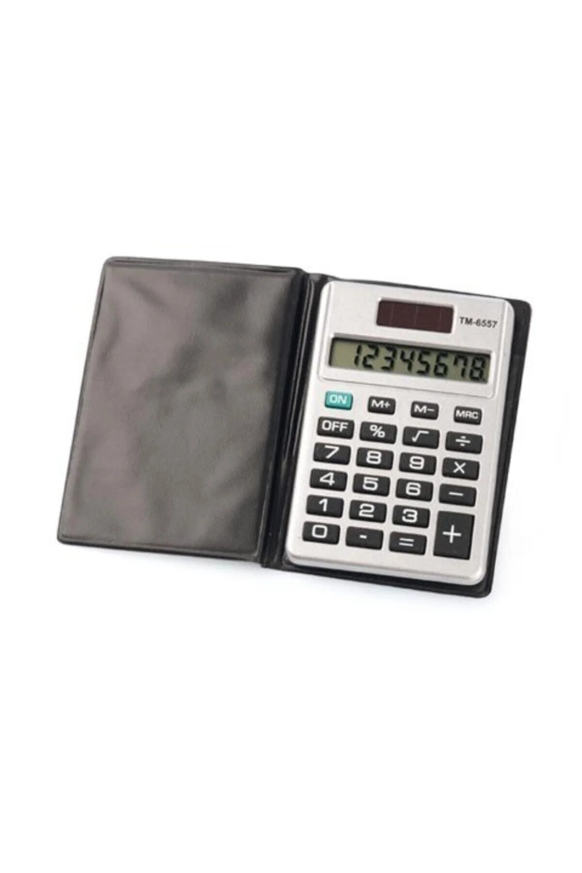 Mini electronic pocket calculator with solar and battery power