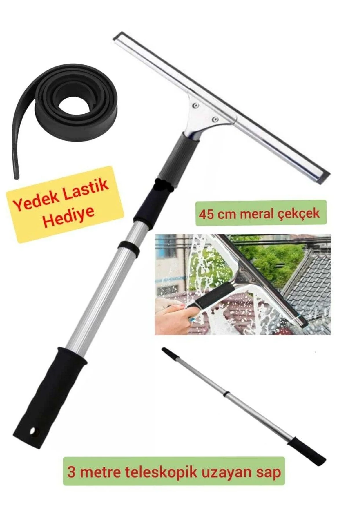 Telescopic window squeegee set with 45 cm handle