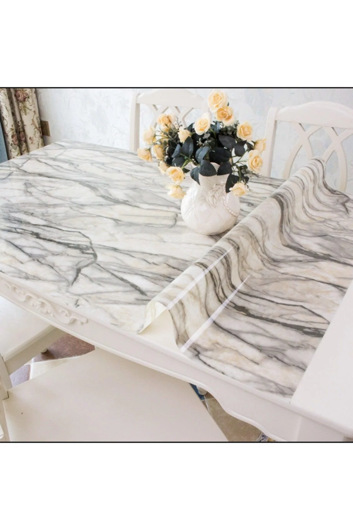 Marble-pattern PVC tablecloth with heat resistance and easy cleaning