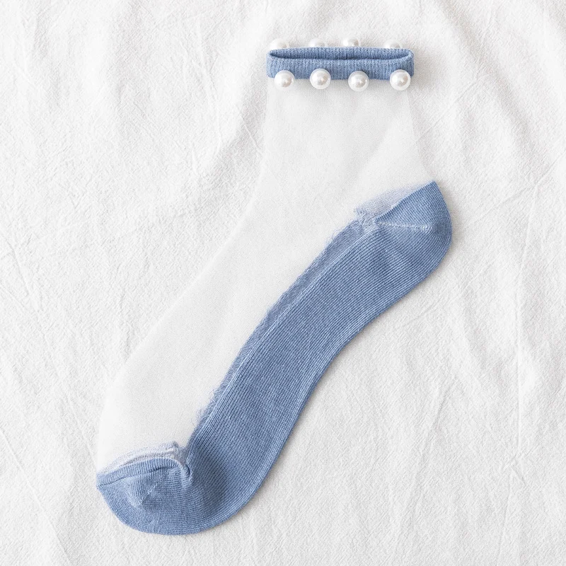 Thin Summer Boat Socks with Beaded Net Lace