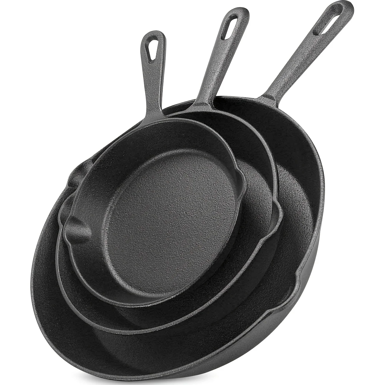 3-piece non-stick cast iron skillet set with drip spout
