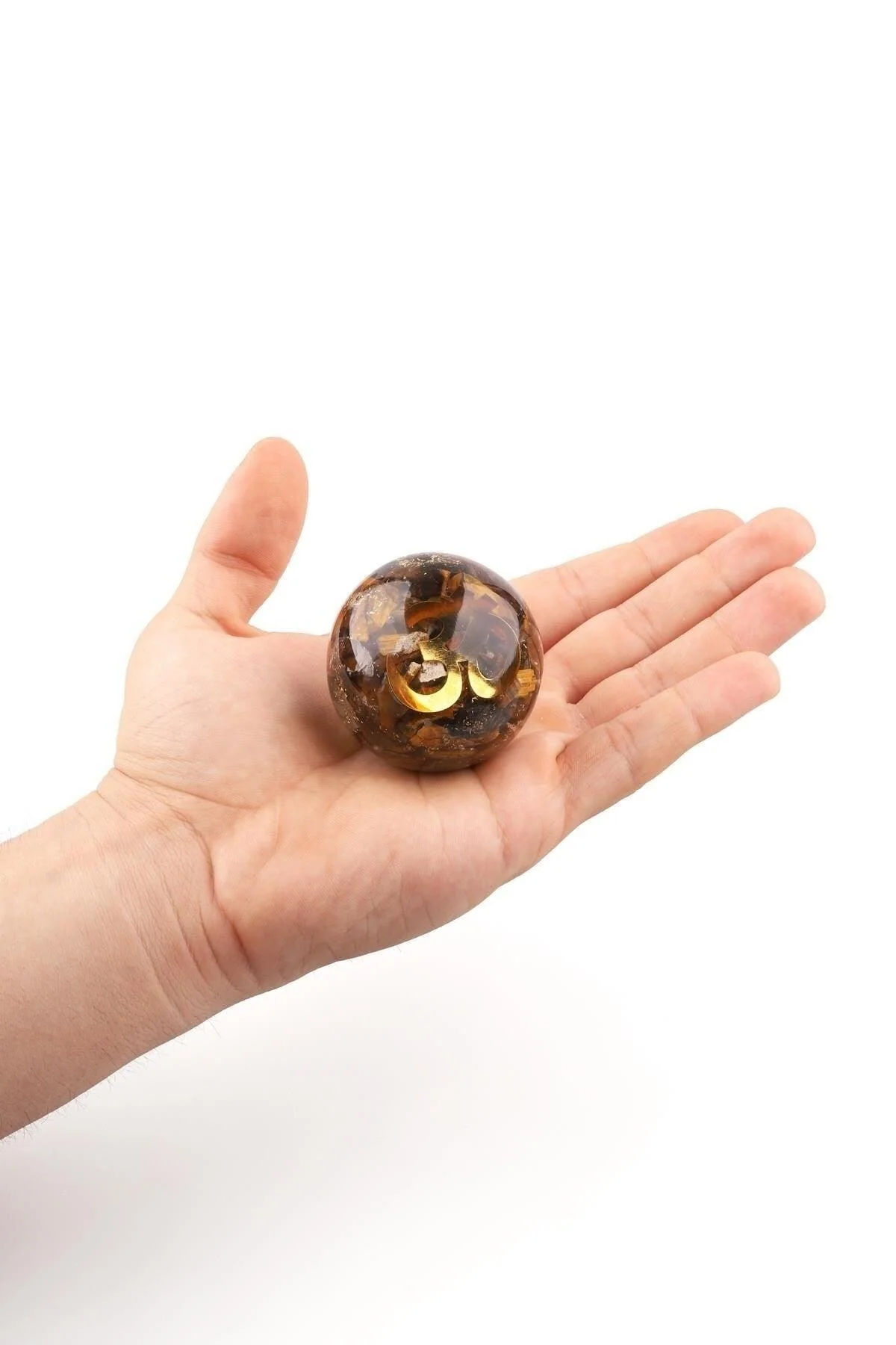 Tiger's eye orgonite sphere, 130 grams, 5.3 cm diameter