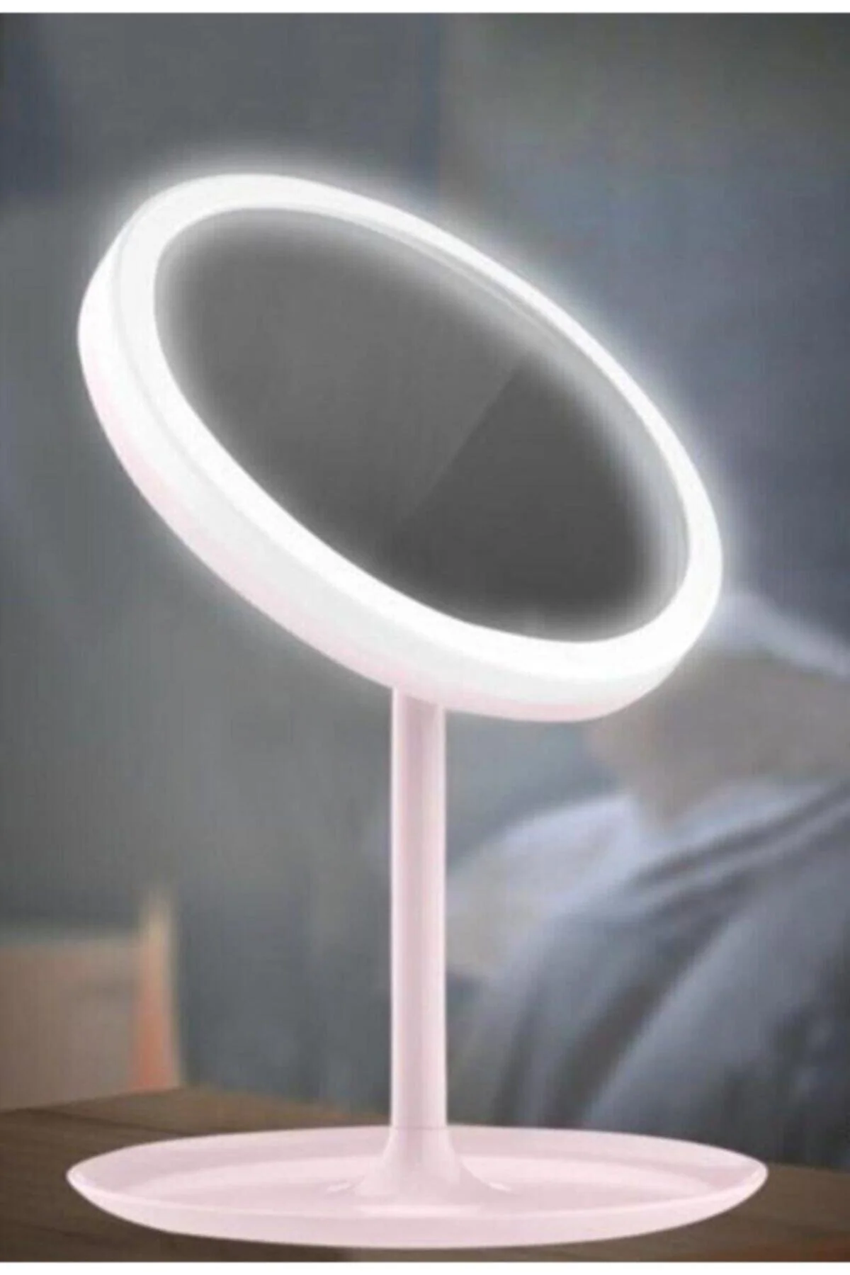 Pink LED Touch‑Activated Makeup Mirror with USB Rechargeable Battery – 30 cm Height