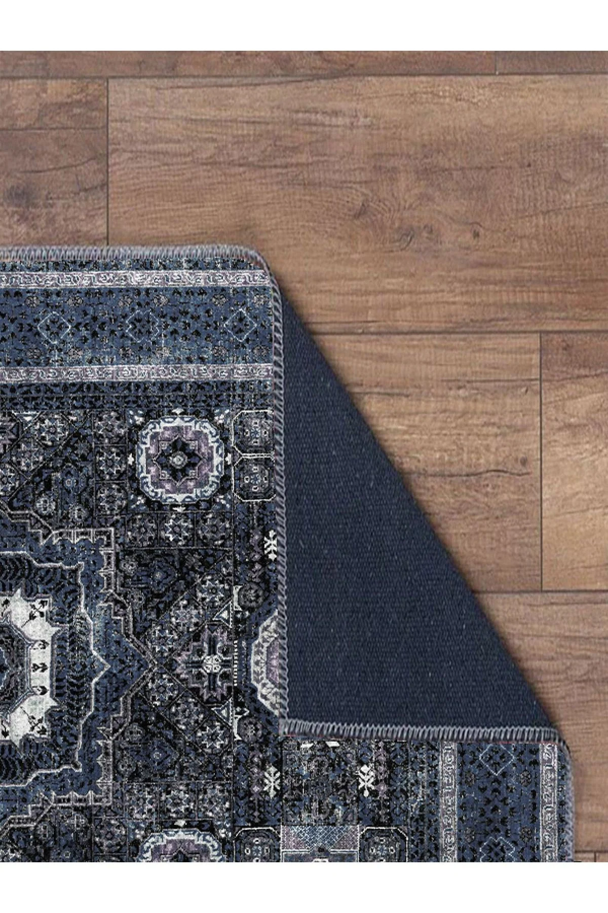 5-6mm Thick Washable Ethnic Rug in Blue with Pet-Friendly Features