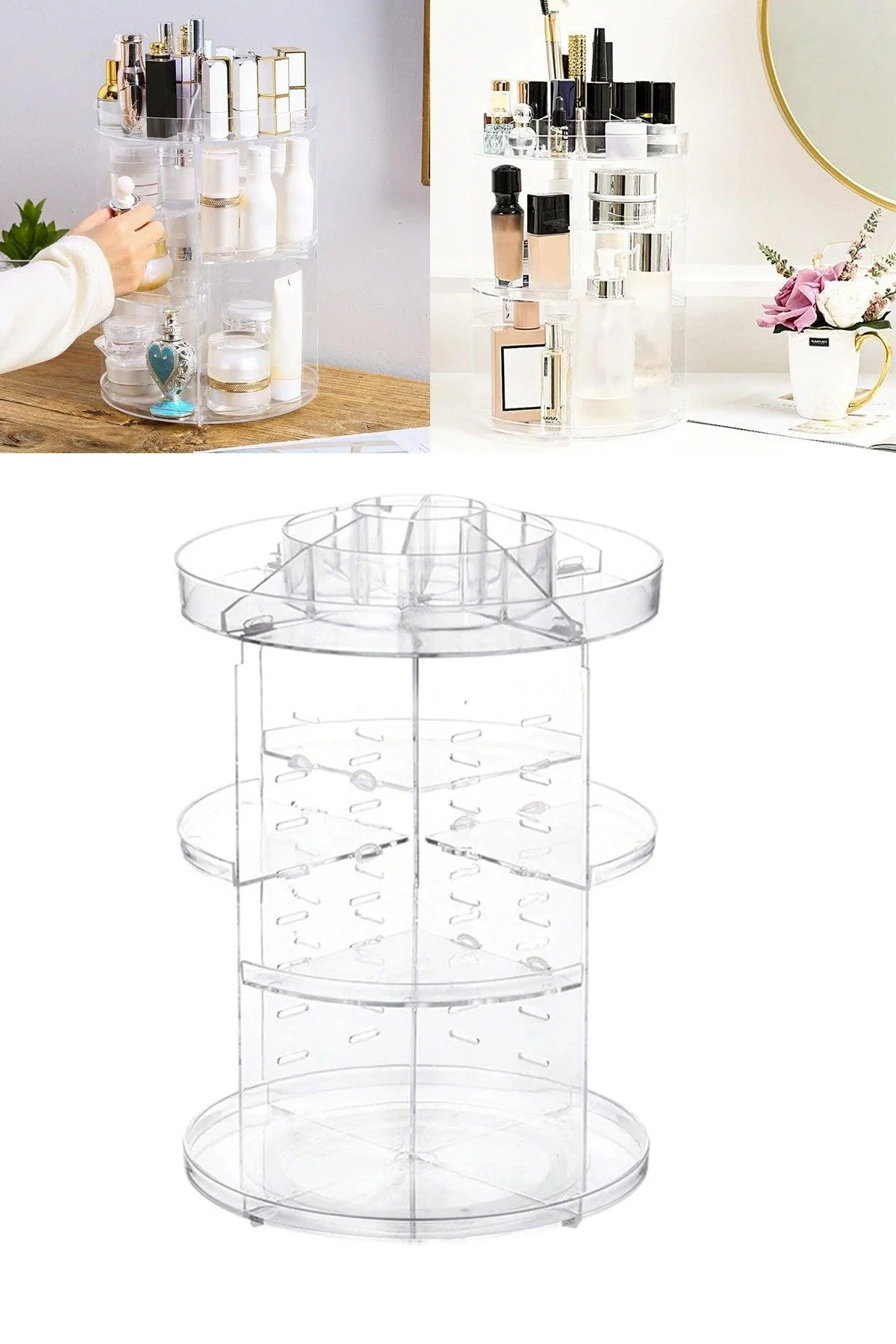 Clear 360° Rotating Cosmetic Storage Organizer with Adjustable Shelves