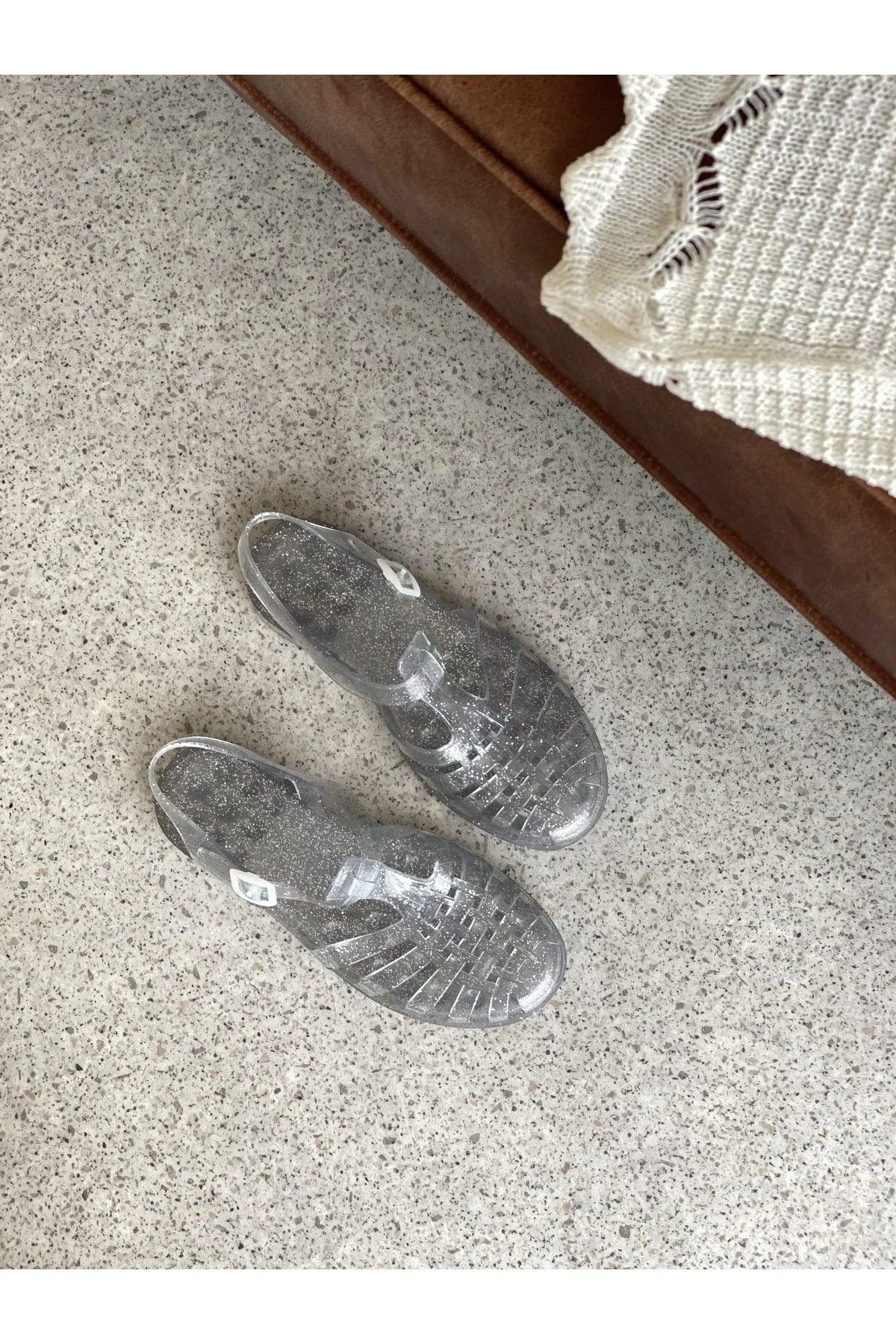 Clear transparent sandals with flexible support for hot weather