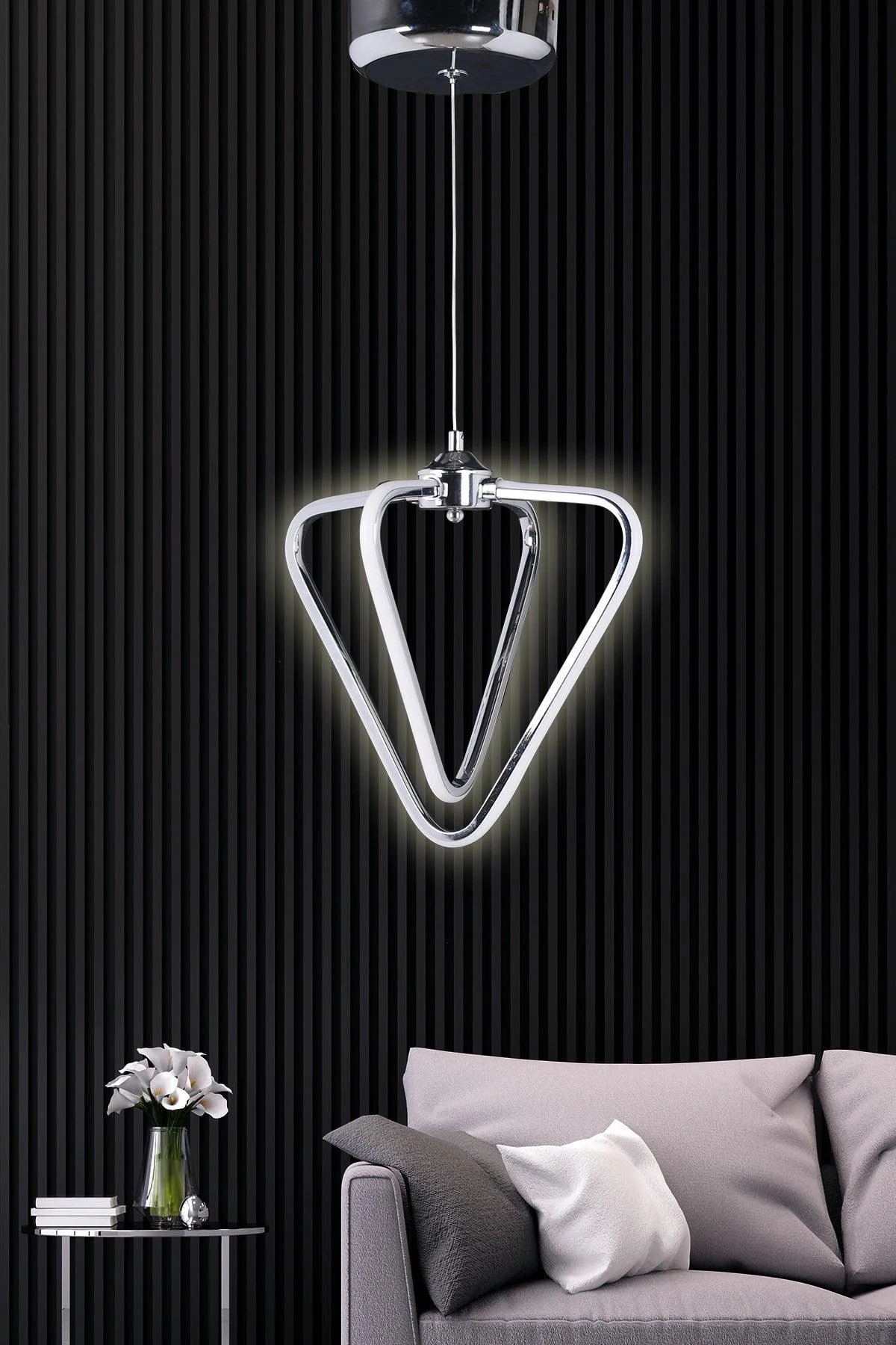 30cm x 35cm Triangle LED Chandelier with 6500 Lumens Bright White Light