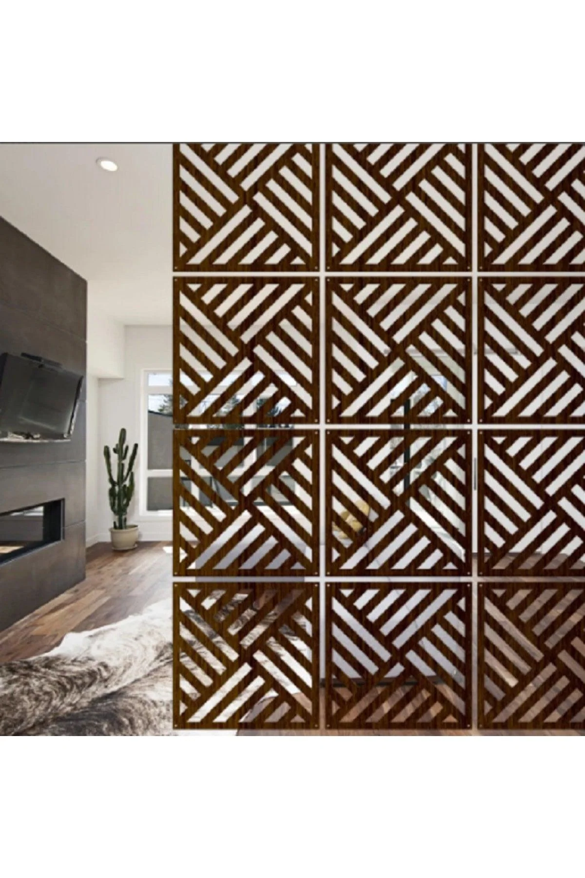 Walnut finish wooden wall panel set for ceilings or walls - 6 panels