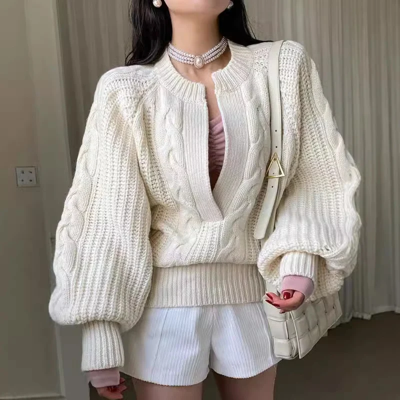 Twill Knitted Pullover Loose Colorized Sweater