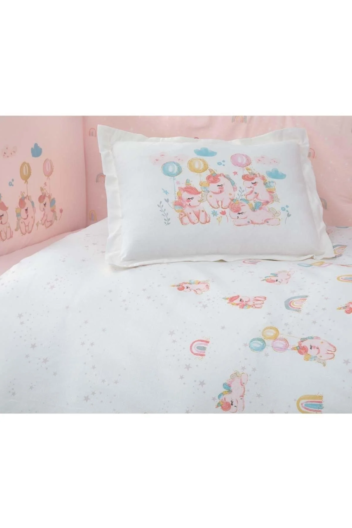 Bamboo unicorn baby bedding set with duvet cover and crib protector