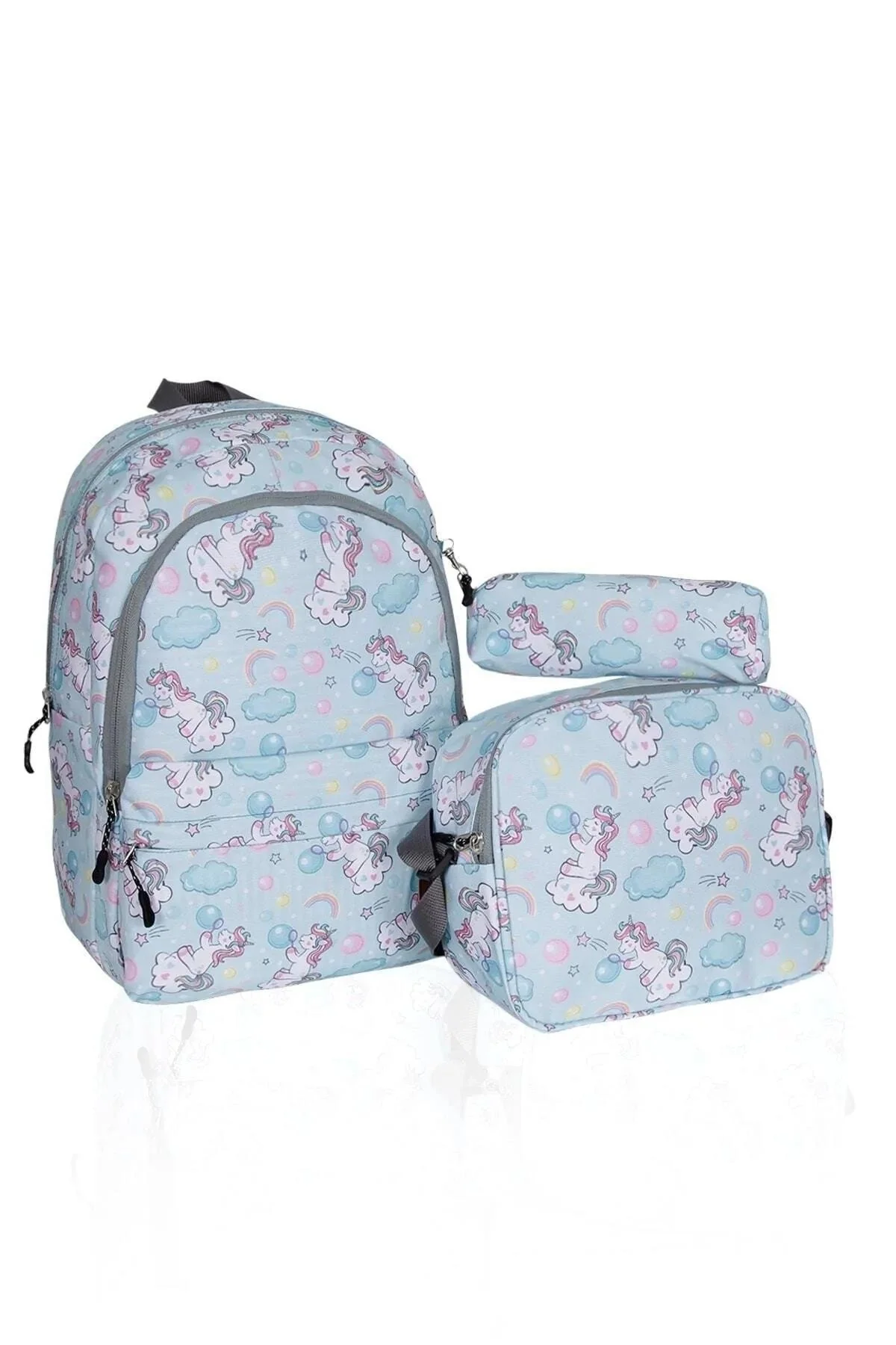 Unicorn triple kids school bag set with lunch box and pencil holder