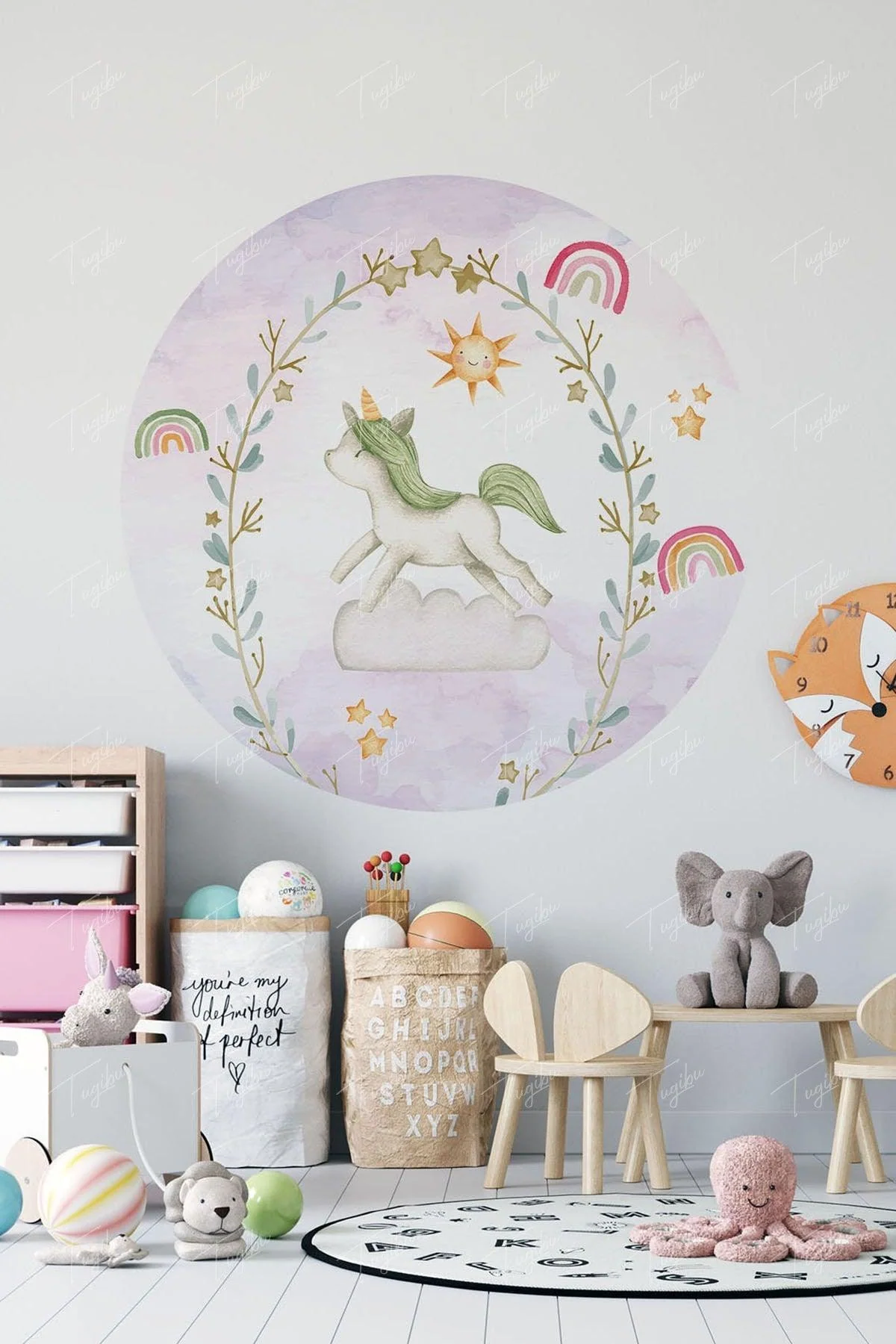 Unicorn Themed Round Self‑Adhesive Wall Sticker