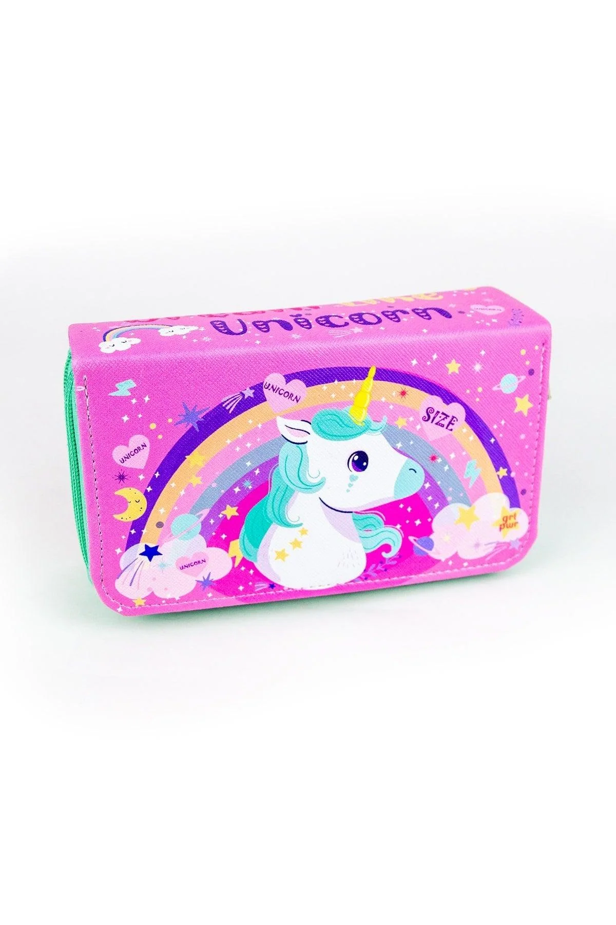 Unicorn Printed Three-Compartment Pencil Case with Fiber Exterior