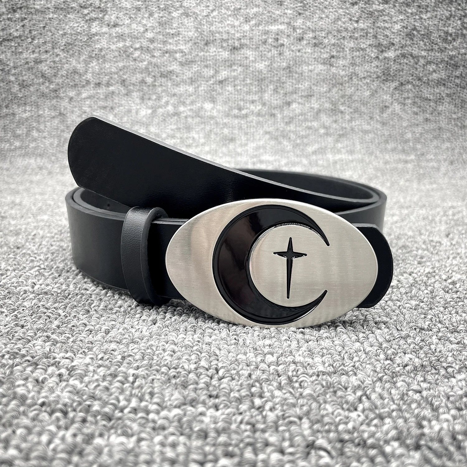 Unique Oval Moon Belt with Snap Button Closure