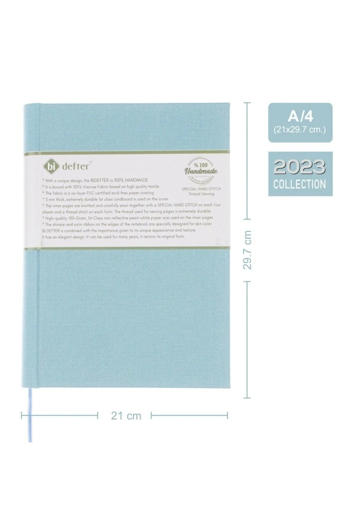 Handmade unlined notebook with viscose fabric binding