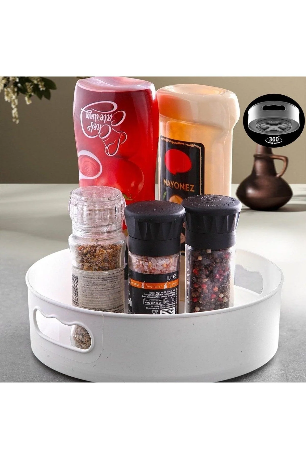 White 360-degree rotating multi-purpose organizer, 23 x 23 cm