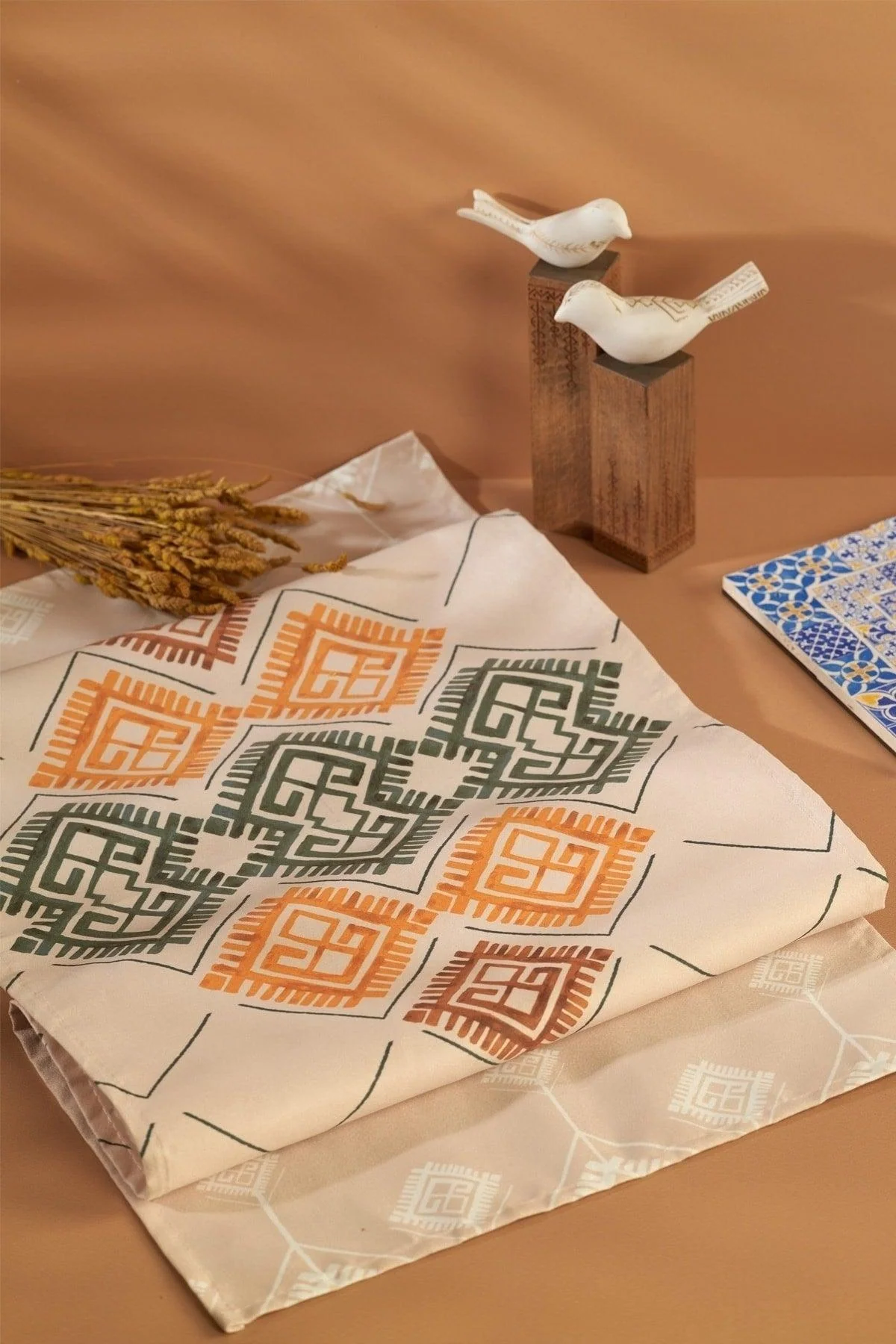 Eco-Friendly Runner with Watercolor Anatolian Design, Water & Stain Resistant