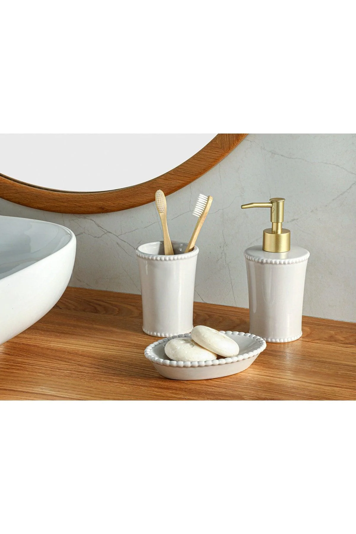 3-Piece Gray Dolomite Bathroom Organizer Set