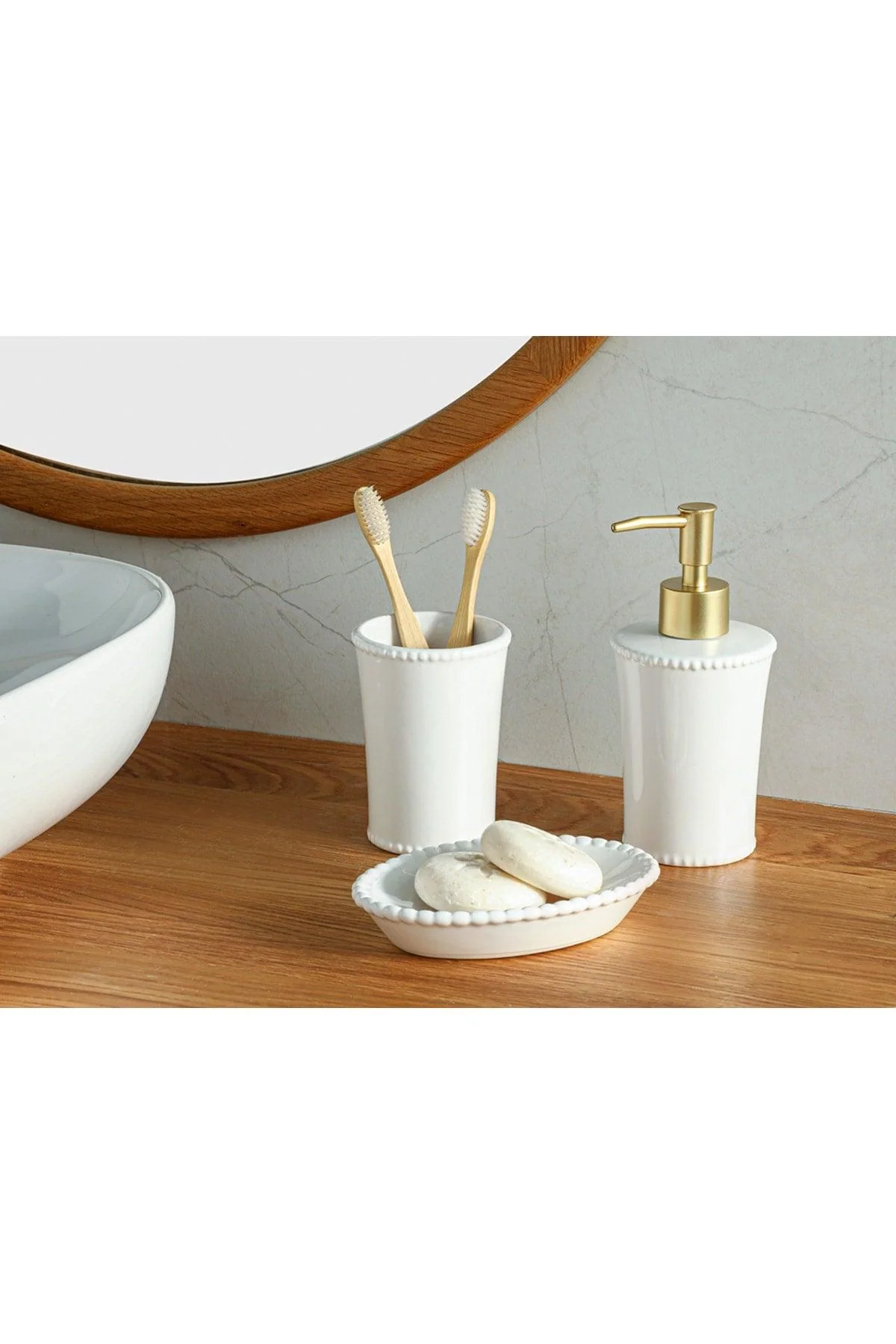 3-Piece White Dolomite Bathroom Organizer Set