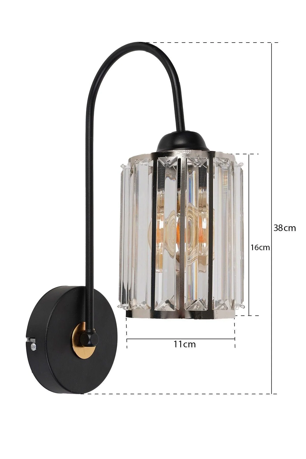 Adjustable silver metal wall lamp with E27 socket, 38 cm total height