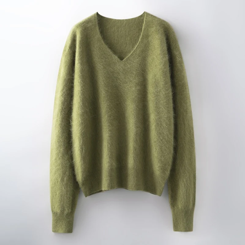 Versatile Loose-fitting Brushed Sweater in a Solid Color