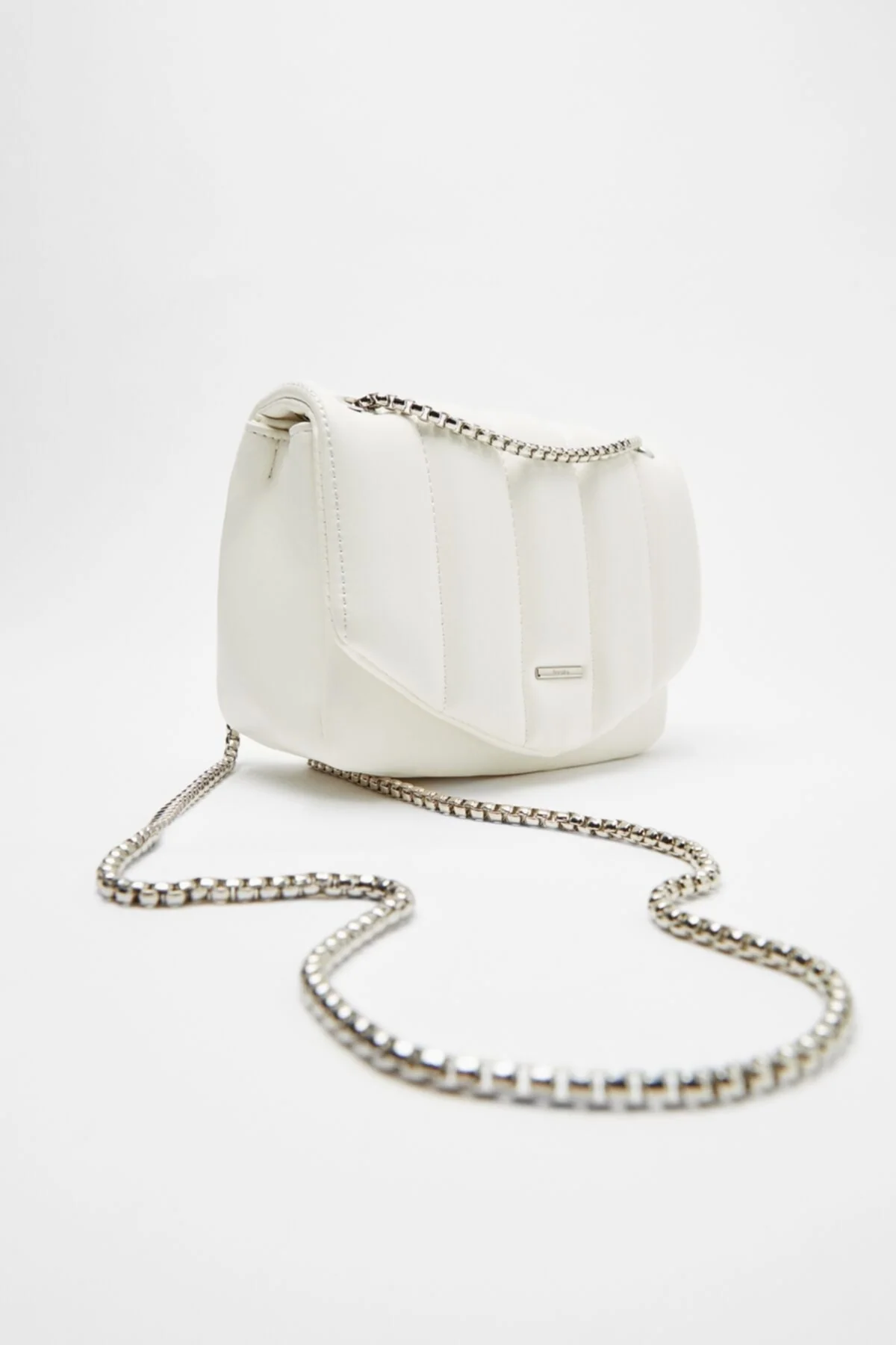 Black Vertical Chain Quilted Bag with Polyurethane and Iron Accents