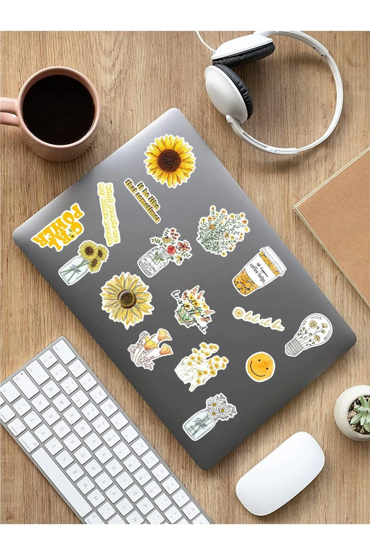 Pack of 6 Yellow PVC Stickers for Laptop and Tablet