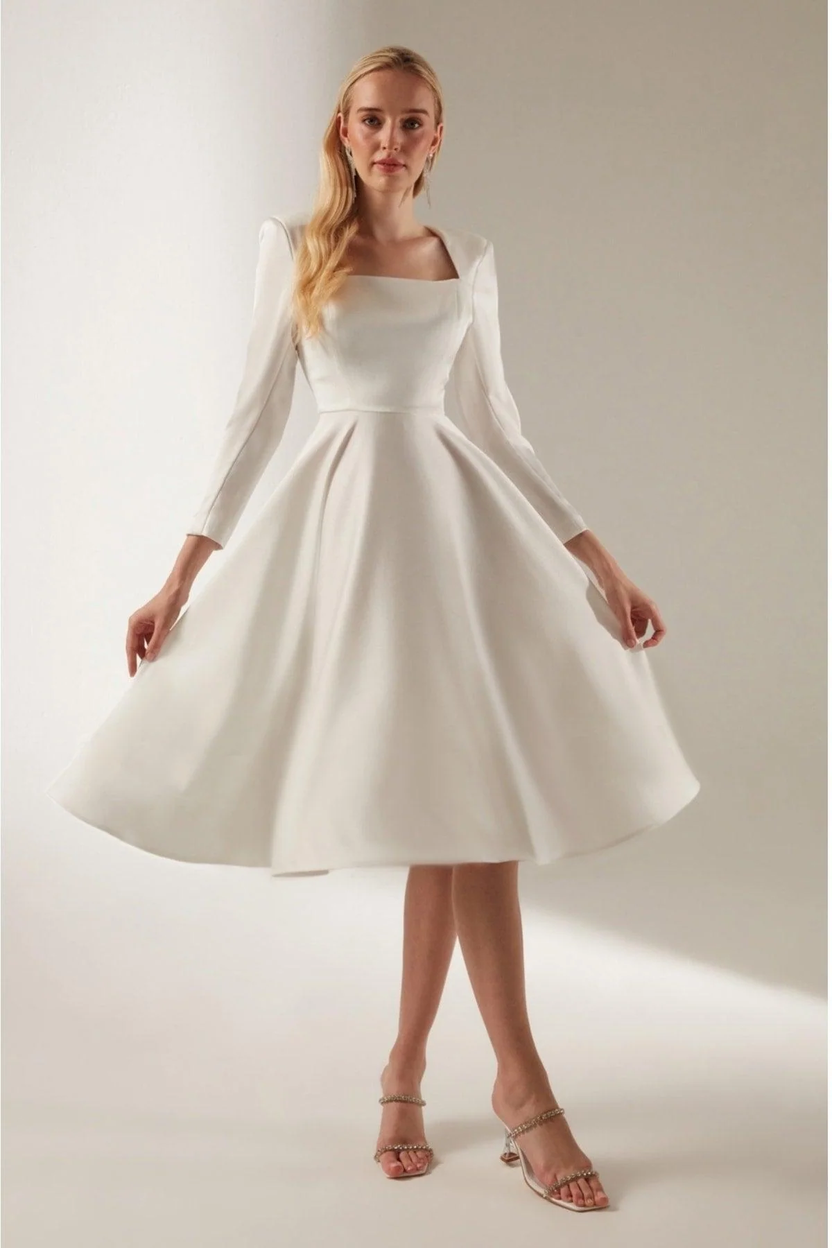 Midi Crepe Wrap Dress with Stretchy Fabric