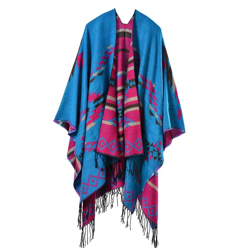 Warm Geo Shawl Cape