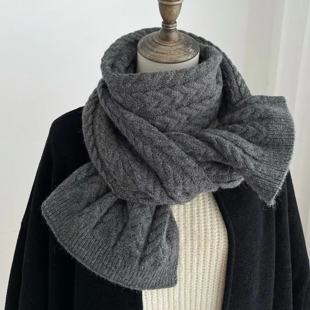 Warm Grey Wool Scarf for Winter
