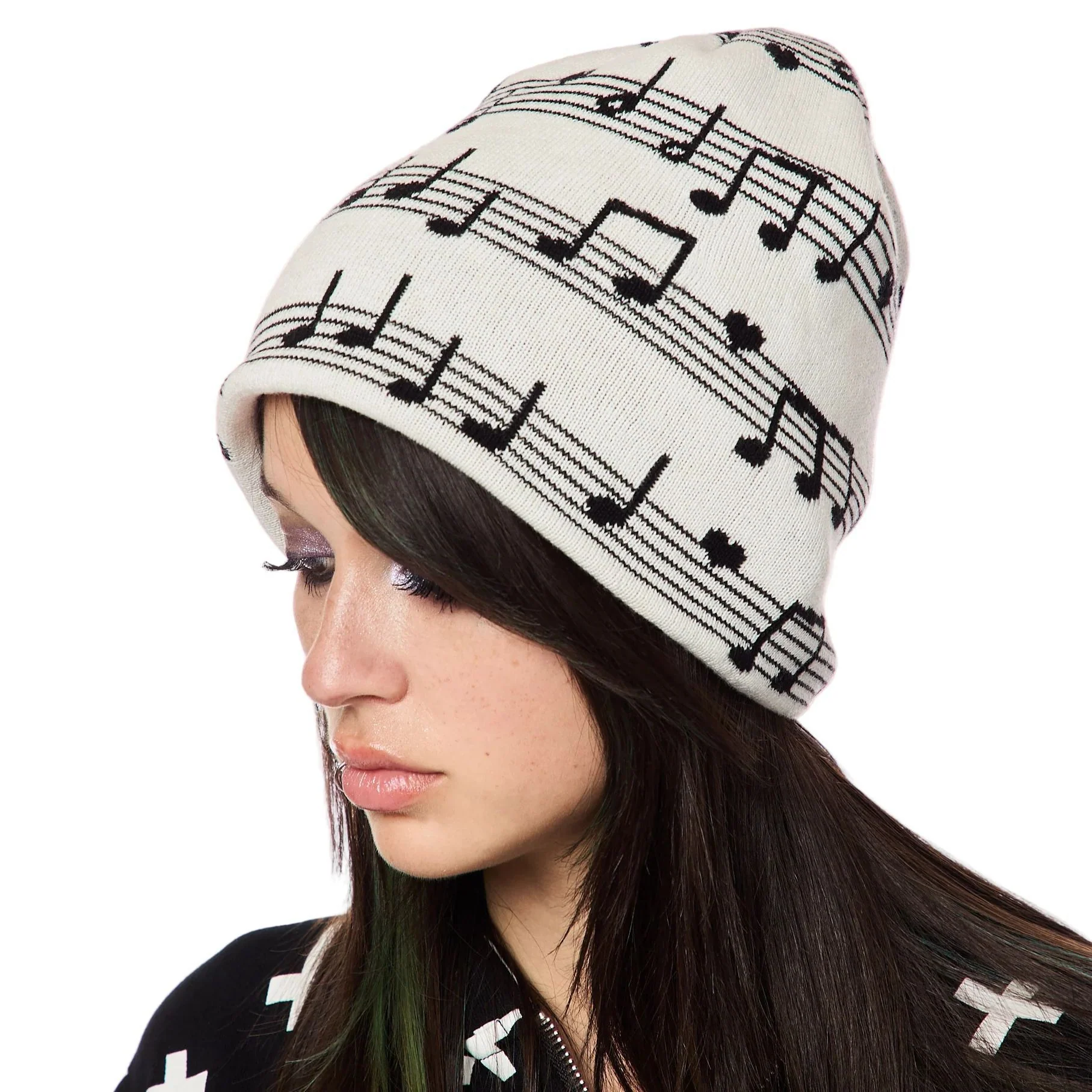 Warm Music Pattern Knitted Beanie Hat