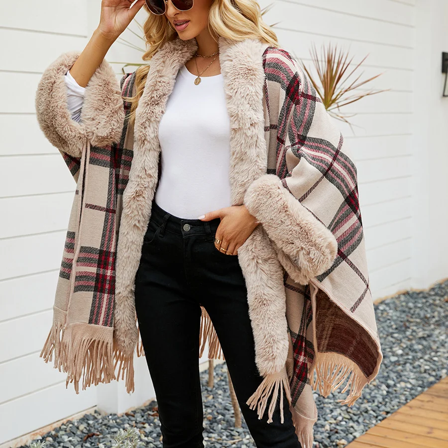 Warm Plaid Shawl Cardigan