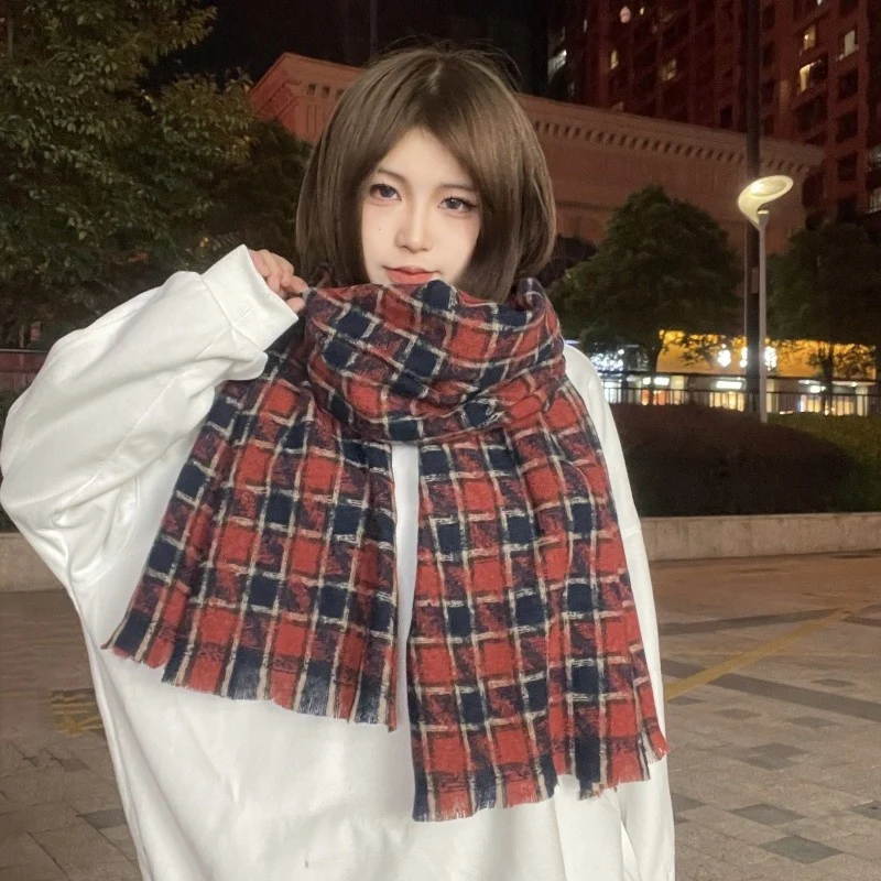 Warm Plaid Student Scarf for Winter