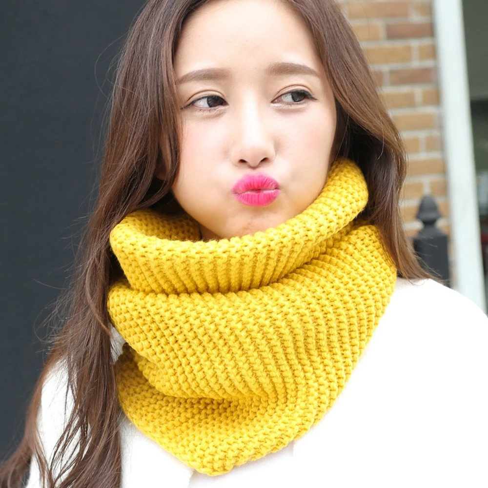 Warm Thick Solid Color Wool Knitted Scarf