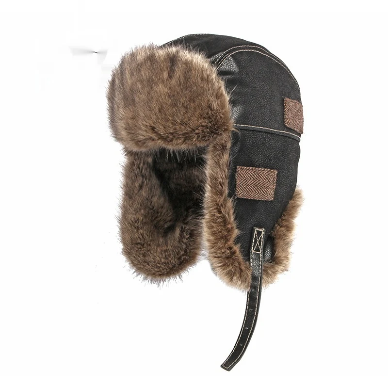 Warm Winter Ear Protecting Leather Hat for Men