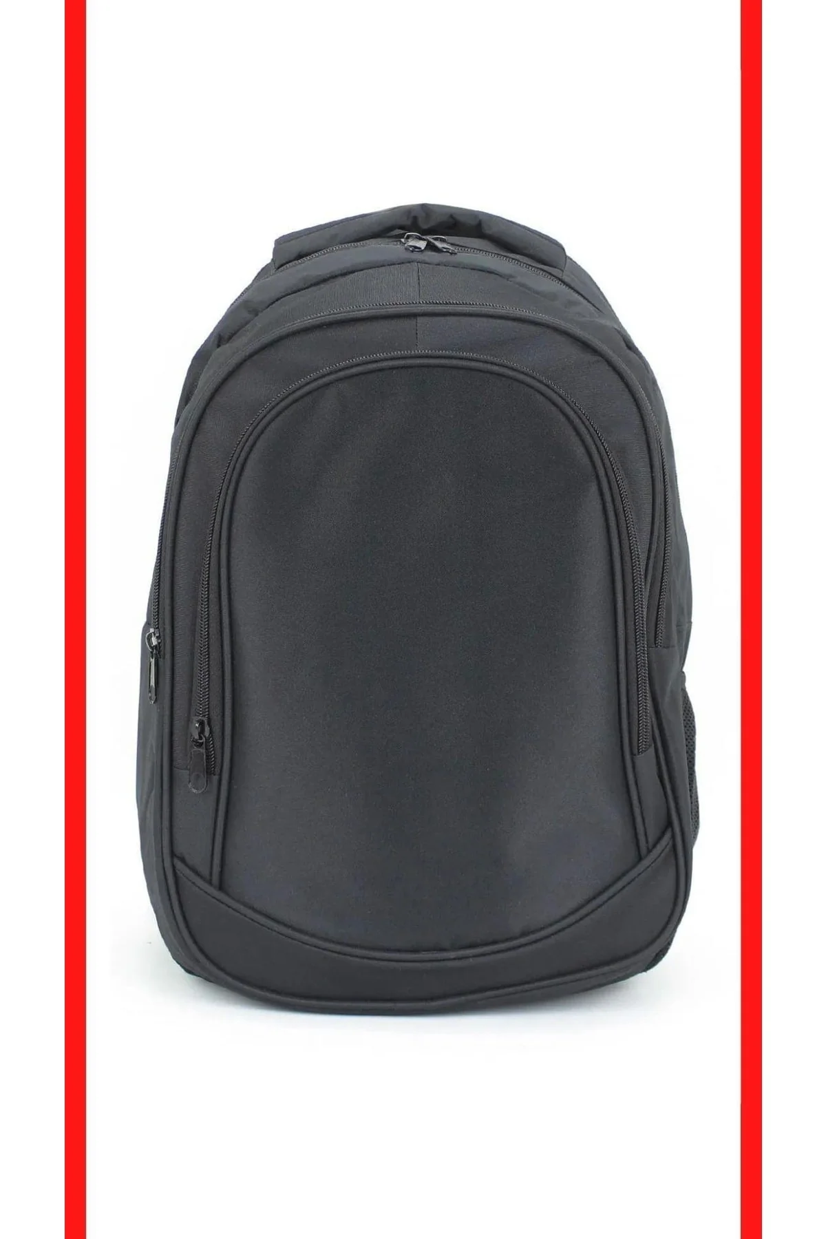 Black waterproof backpack with multiple compartments and side mesh pocket