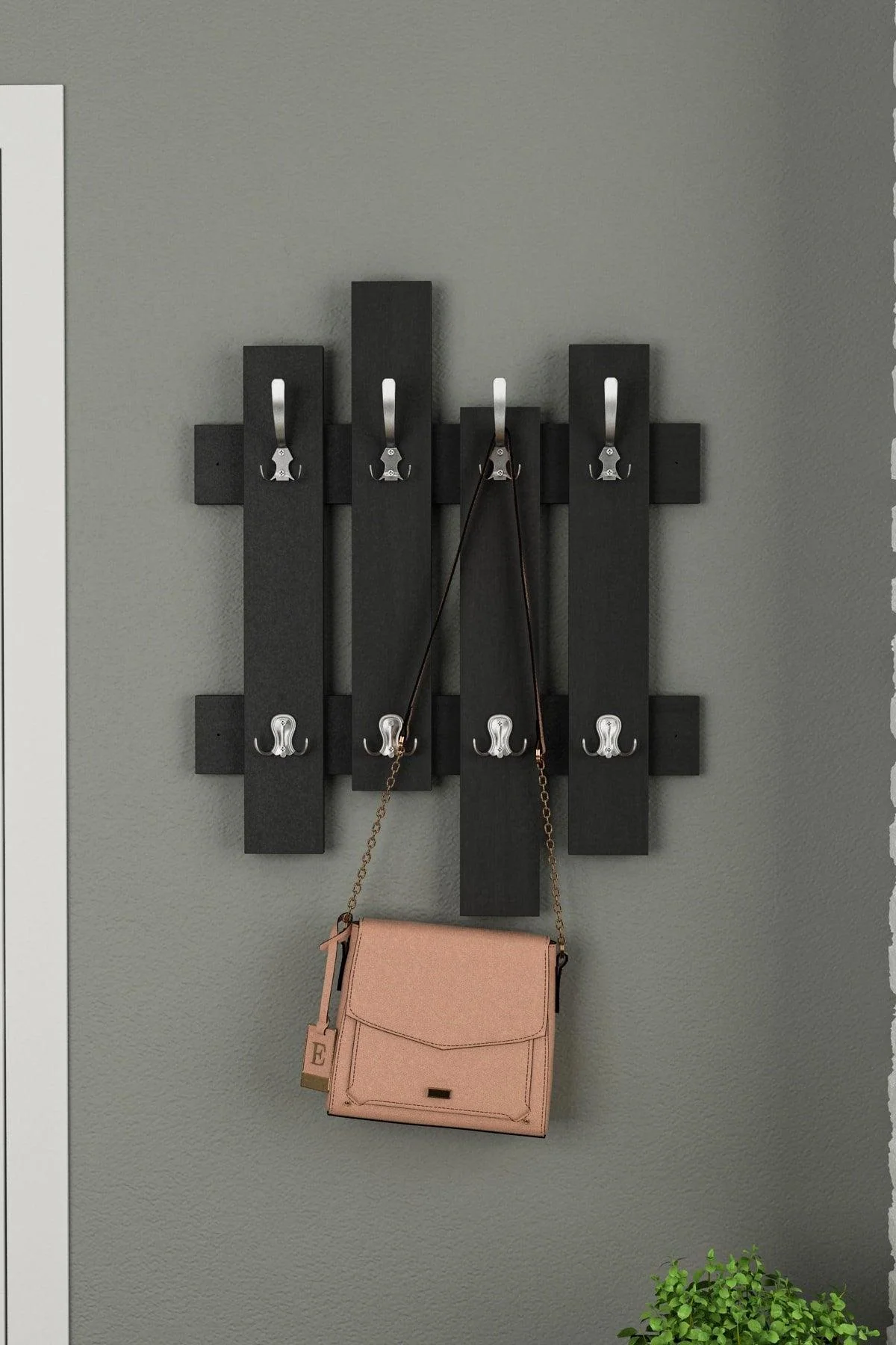 Black melamine-coated chipboard shelf with wall mounting 60 x 75 cm