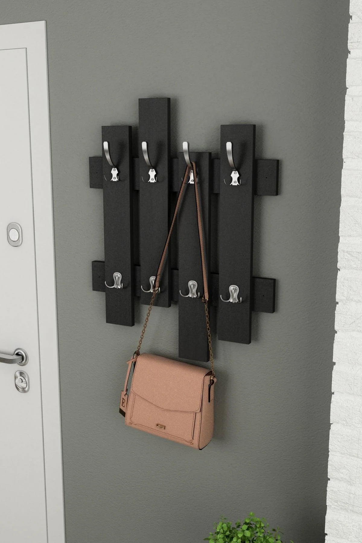 Black melamine-coated chipboard shelf with wall mounting 60 x 75 cm