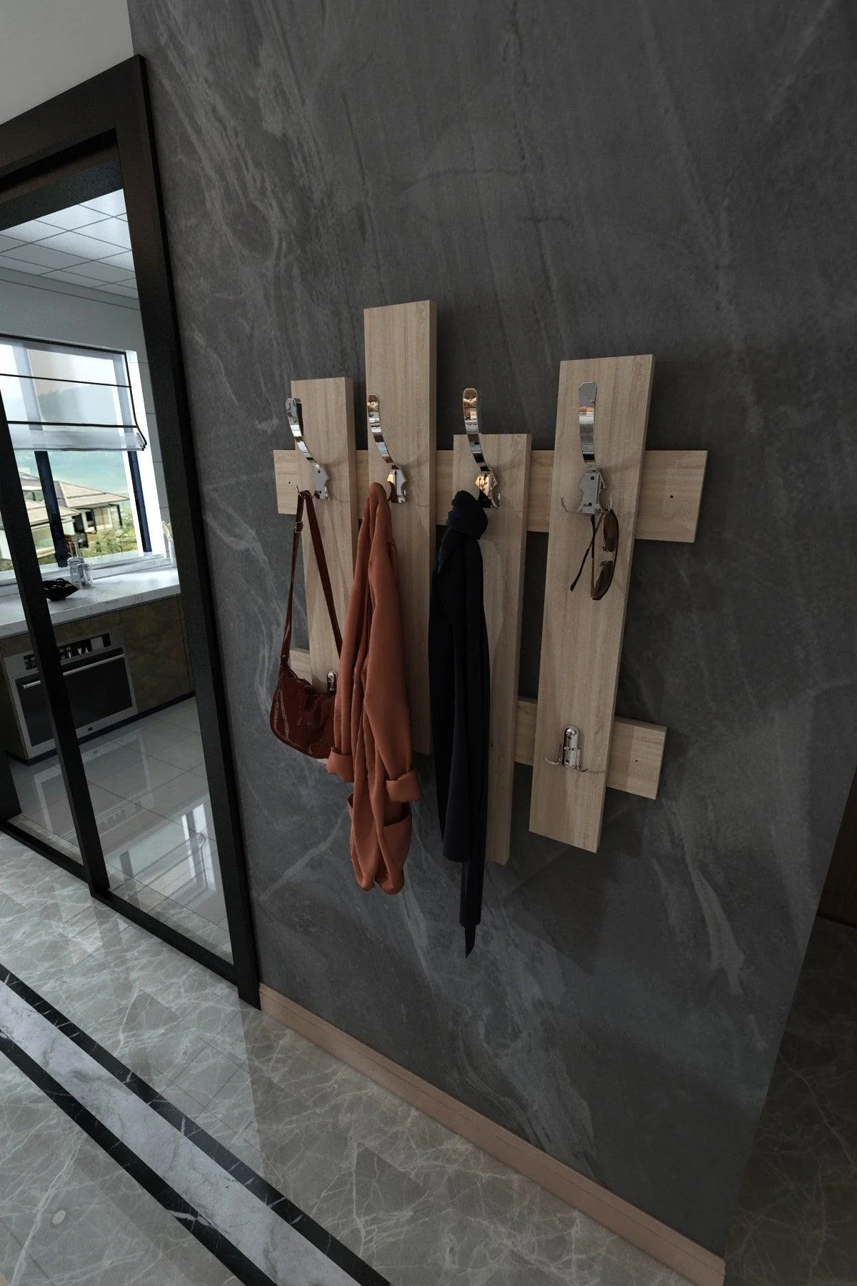 Melamine-coated particleboard wall-mounted wave hanger