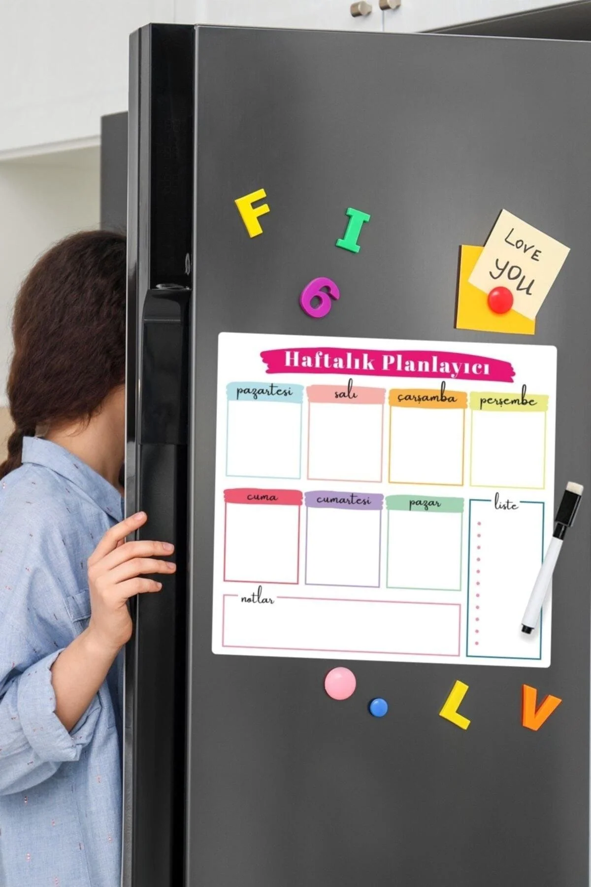 Magnetic weekly planner with erasable pens for fridge