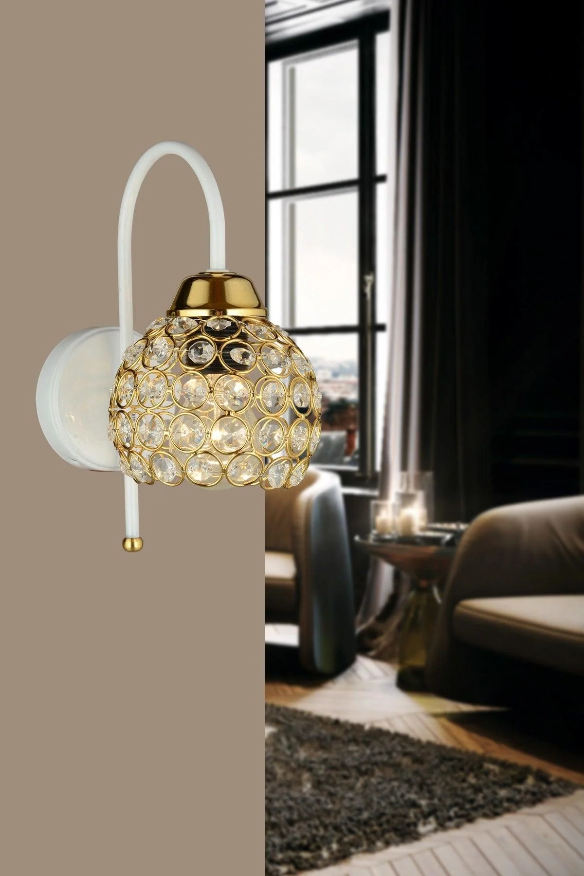 Modern Crystal Wall Sconce with Downward Light - 27cm White Glass