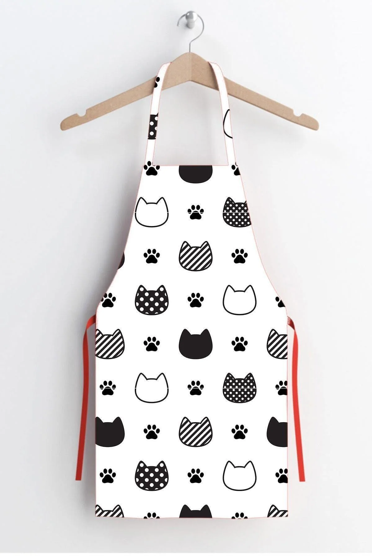 Stain-Resistant Honeycomb Woven Kitchen Apron with White Cat Pattern, 60 x 75 cm