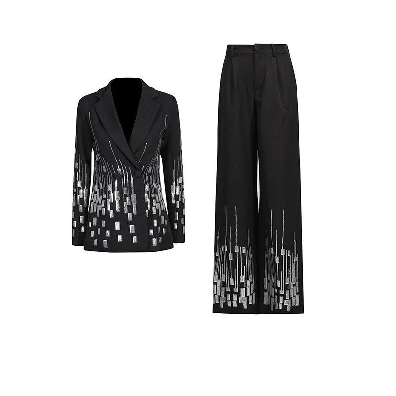 White Geometric Sequin Formal Suit Set