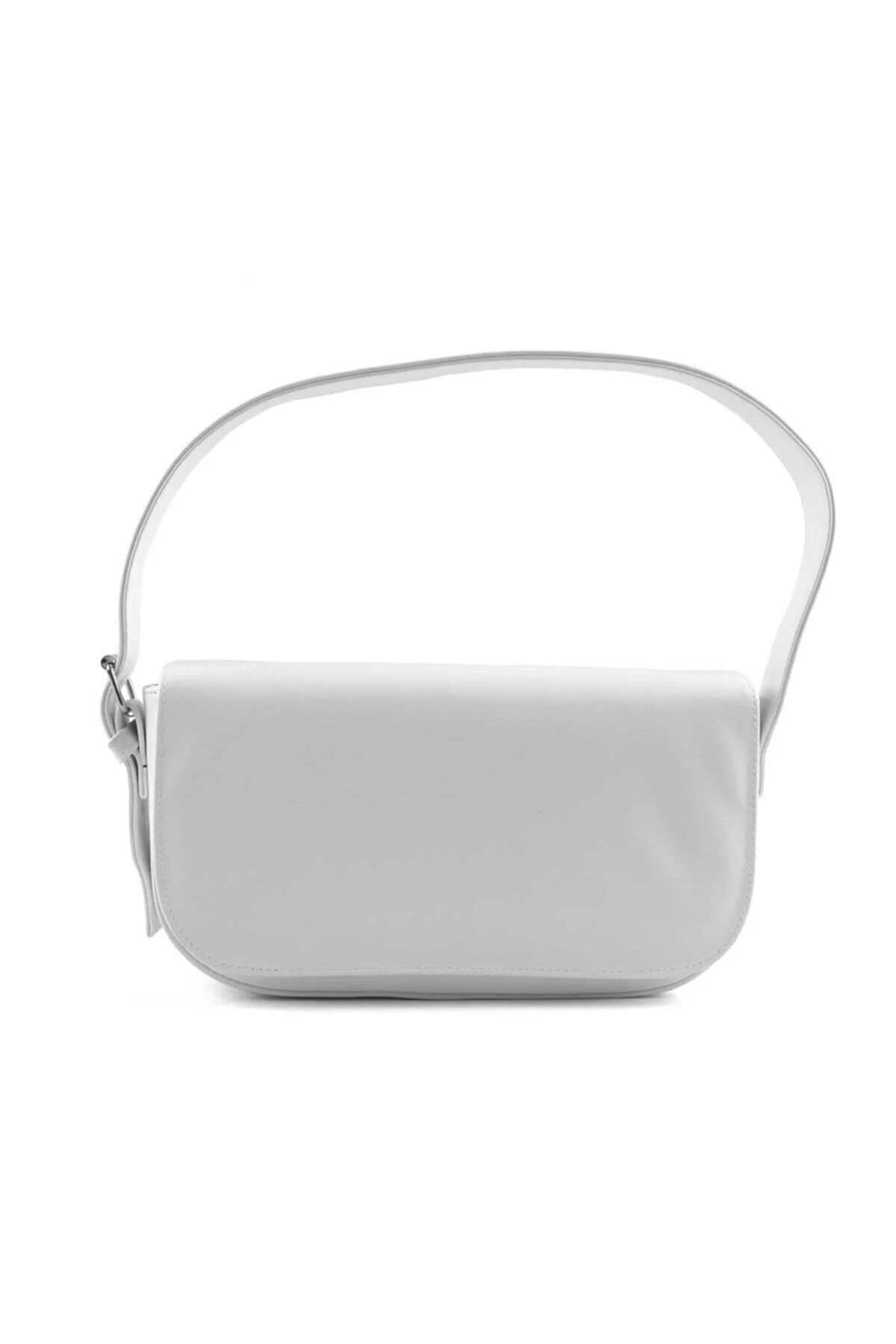 White Lid Baguette Bag in Artificial Leather