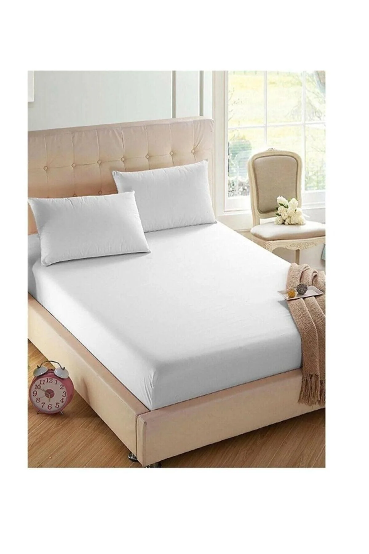 White Single Elastic Bed Sheet and Pillowcase Set